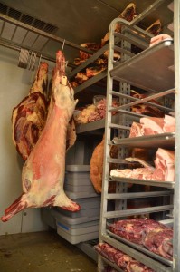 Lamb and Beef Shoulder in the Walk-In 