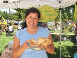 Dominique Cortara of Dominique's Sweets with her famous Gravenstein Apple Pies