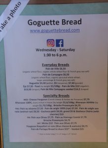 This list of breads, with prices, awaits everyone who enters Goguette.