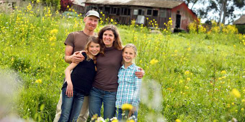Cotati family feels ‘pulse’ of the land. The blended family of Roy Smith and Rebecca Black, with their children Siena Smith, right, 11, and Lillian Black, 12, at their Green Goose Farm in Petaluma. (Christopher Chung/ The Press Democrat)