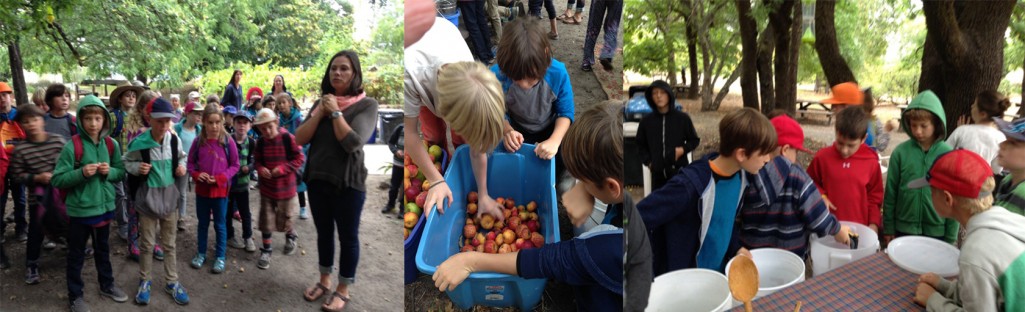 School classes working the Community Apple Press - A Quintessential Slow Food Experience
