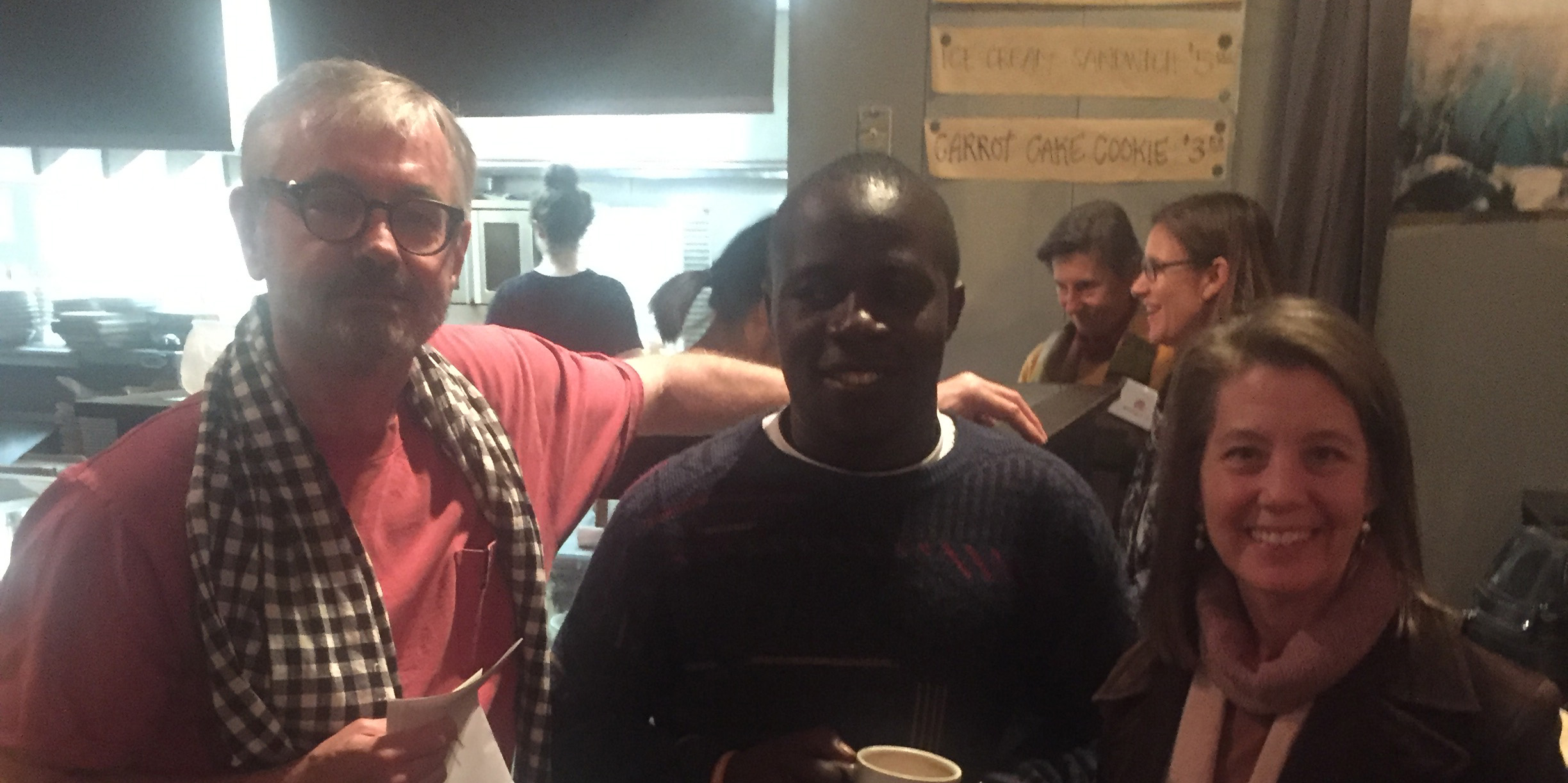 Edie Mukiibi with Susan Obuchowski (r) and Zeno Swijtink (l), of Slow Food Russian River